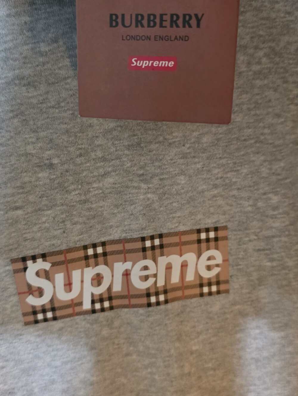 Supreme x Burberry Box Logo Hooded Sweatshirt — Heather Grey — Size Medium — SS2
